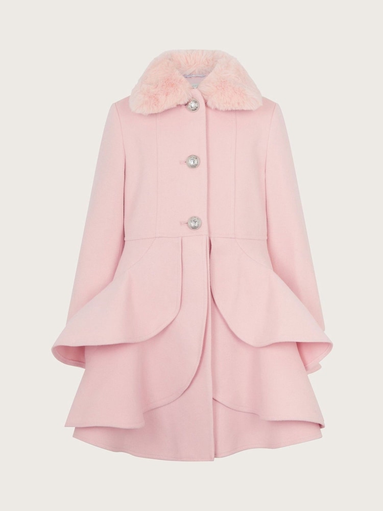 Monsoon Pink Asher Faux Fur Collar Skirt Coat - Image 1 of 2