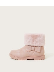Monsoon Pink Bow Faux Fur Cuff Boots - Image 1 of 3