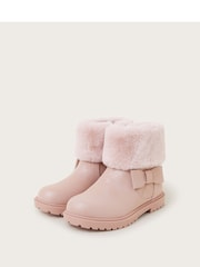 Monsoon Pink Bow Faux Fur Cuff Boots - Image 3 of 3