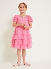 Monsoon Pink Alexandra Ruffle Swing Dress - Image 1 of 4