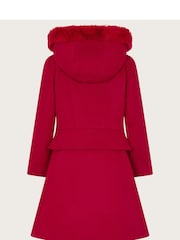 Monsoon Red Double Breasted Faux Fur Hooded Coat - Image 2 of 3