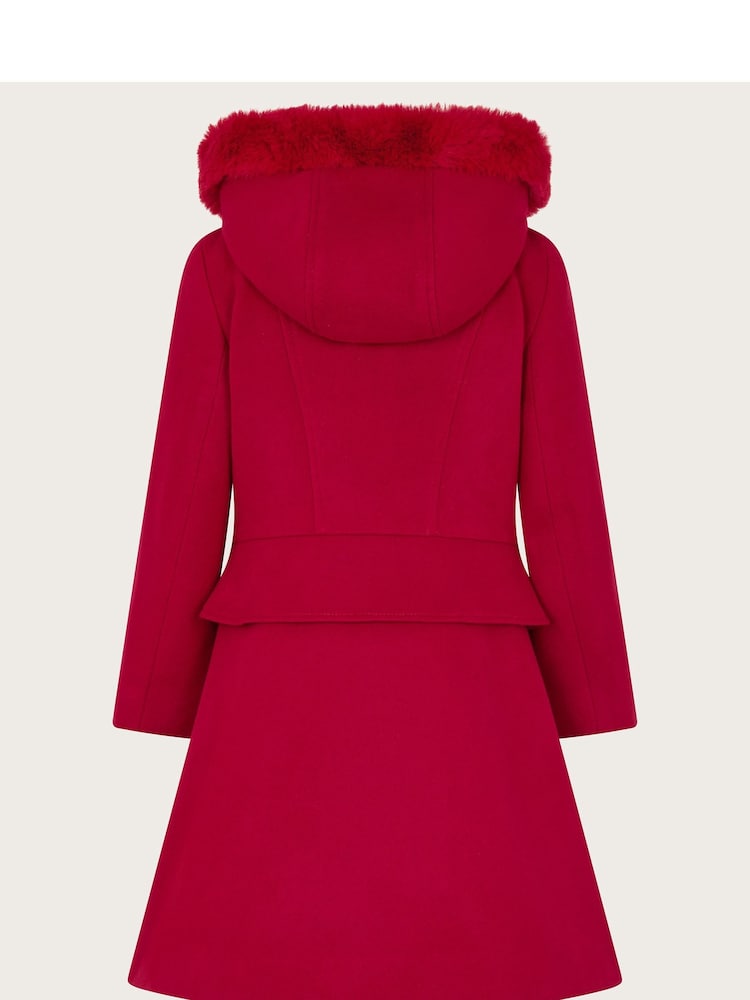 Monsoon Red Double Breasted Faux Fur Hooded Coat - Image 2 of 3