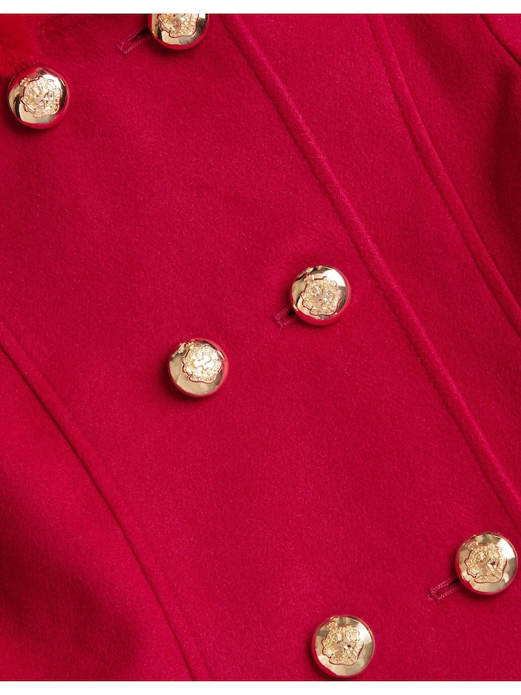 Monsoon Red Double Breasted Faux Fur Hooded Coat - Image 3 of 3