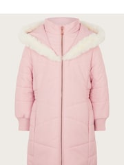 Monsoon Pink Faux Fur Trim Hooded Puffer Coat - Image 2 of 4