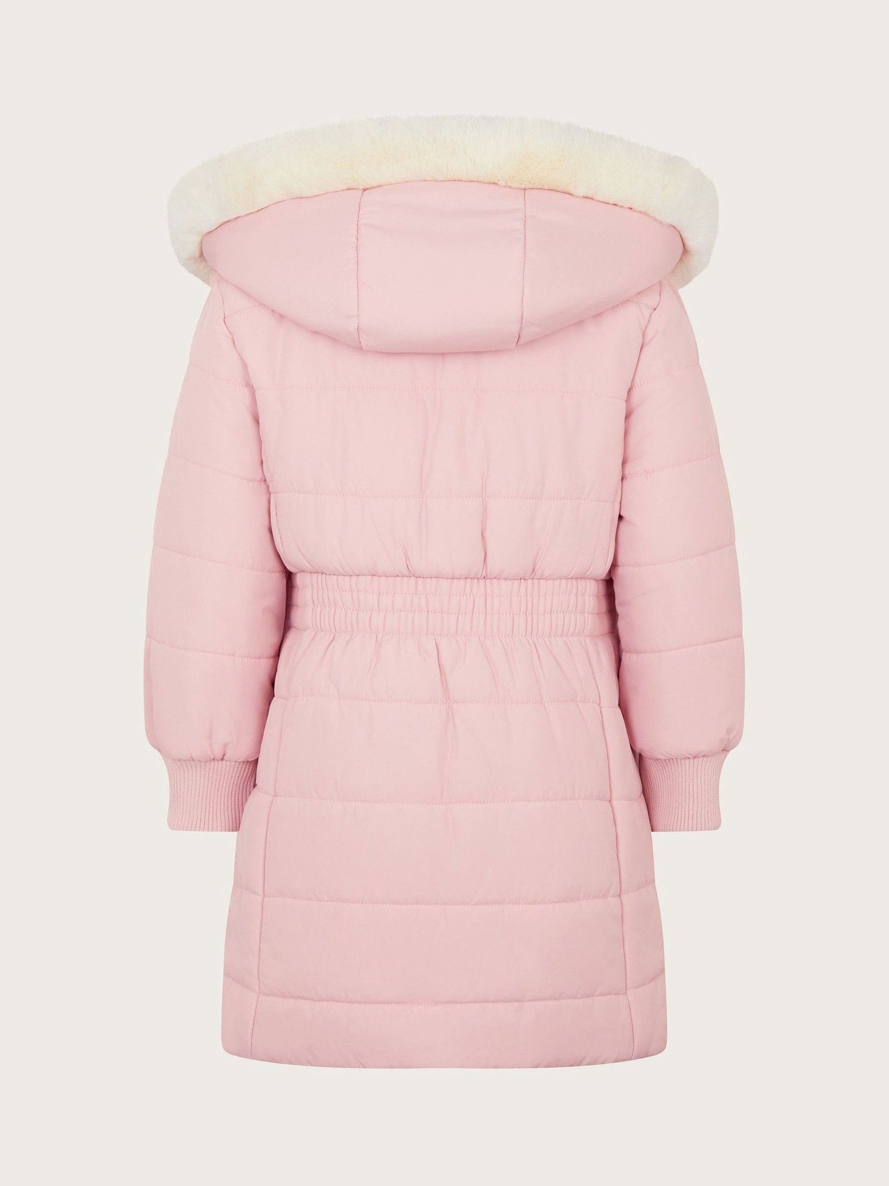 Buy Monsoon Pink Faux Fur Trim Hooded Puffer Coat from the
