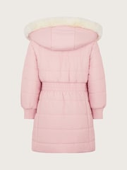 Monsoon Pink Faux Fur Trim Hooded Puffer Coat - Image 3 of 4