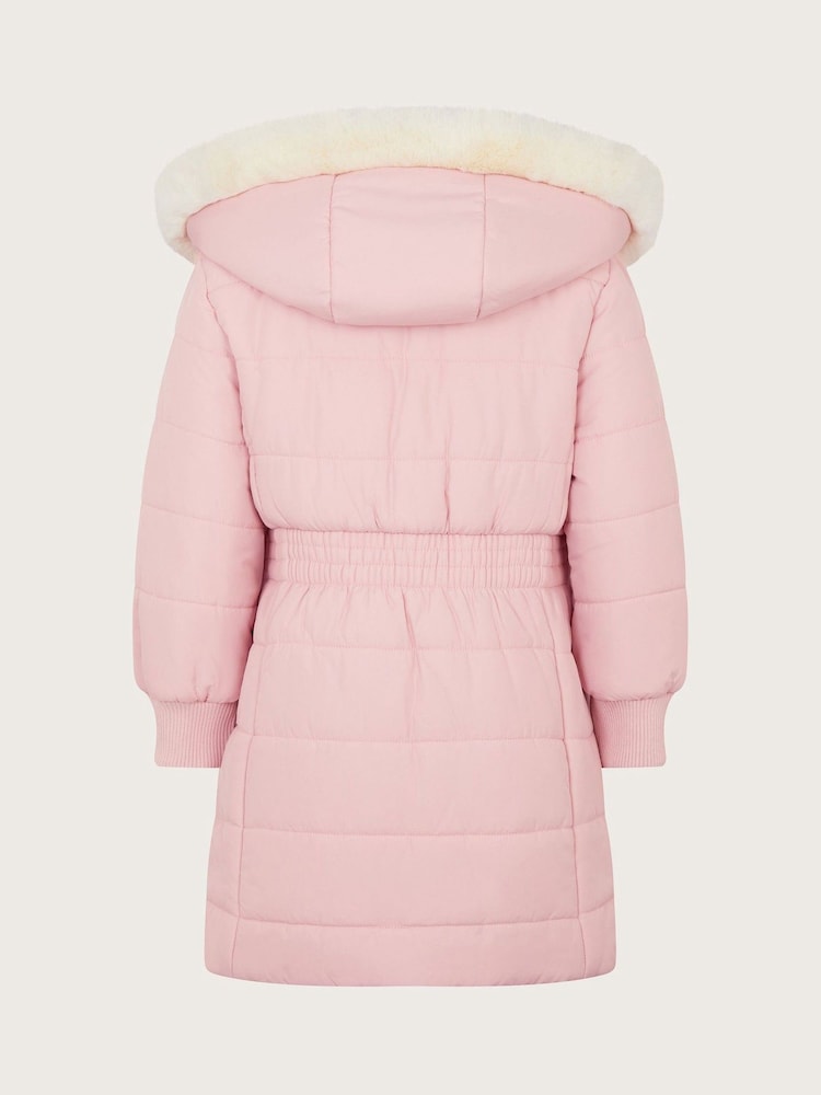 Buy Monsoon Pink Faux Fur Trim Hooded Puffer Coat from Next