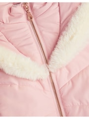 Monsoon Pink Faux Fur Trim Hooded Puffer Coat - Image 4 of 4