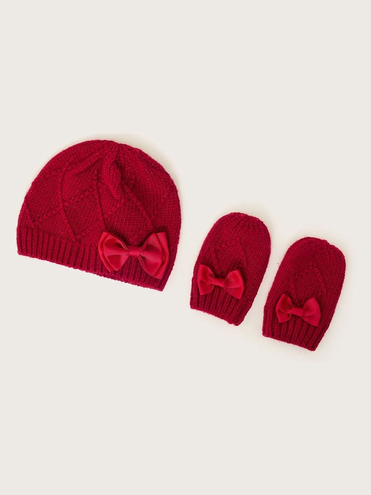 Monsoon Baby Bow Hat and Mittens Set - Bild 1 von 2
