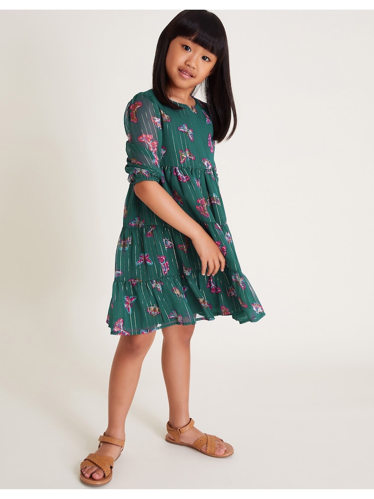 Monsoon Green Metallic Stripe Butterfly Tiered Dress - Image 1 of 4