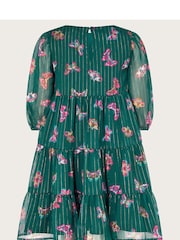 Monsoon Green Metallic Stripe Butterfly Tiered Dress - Image 3 of 4