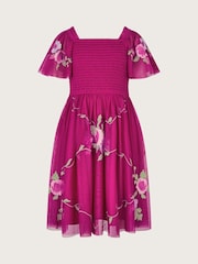 Monsoon Pink April Shirred Embroidered Dress - Image 2 of 4