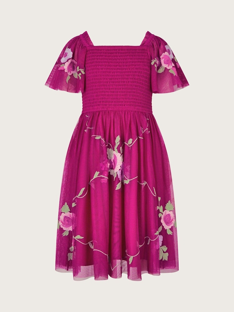 Monsoon Pink April Shirred Embroidered Dress - Image 2 of 4