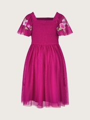 Monsoon Pink April Shirred Embroidered Dress - Image 3 of 4