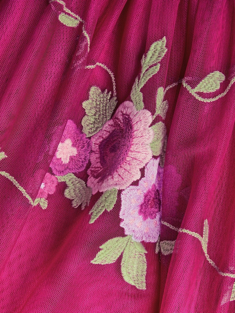 Monsoon Pink April Shirred Embroidered Dress - Image 4 of 4