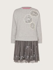 Monsoon Grey Rose Embellished 2-in-1 Sweatshirt Dress - Image 2 of 4