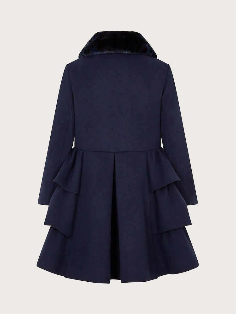 Monsoon Blue Faux Fur Collar Peplum Coat - Image 2 of 4