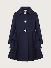 Monsoon Blue Faux Fur Collar Peplum Coat - Image 3 of 4