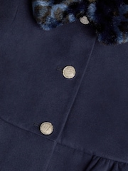 Monsoon Blue Faux Fur Collar Peplum Coat - Image 4 of 4