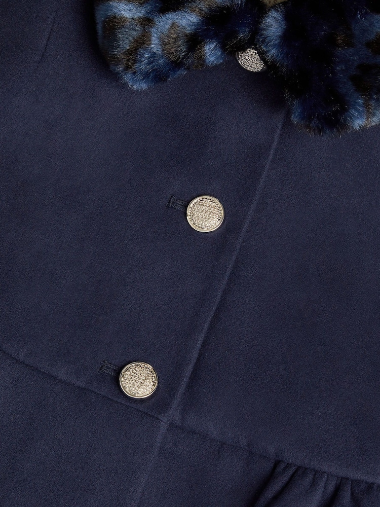 Monsoon Blue Faux Fur Collar Peplum Coat - Image 4 of 4