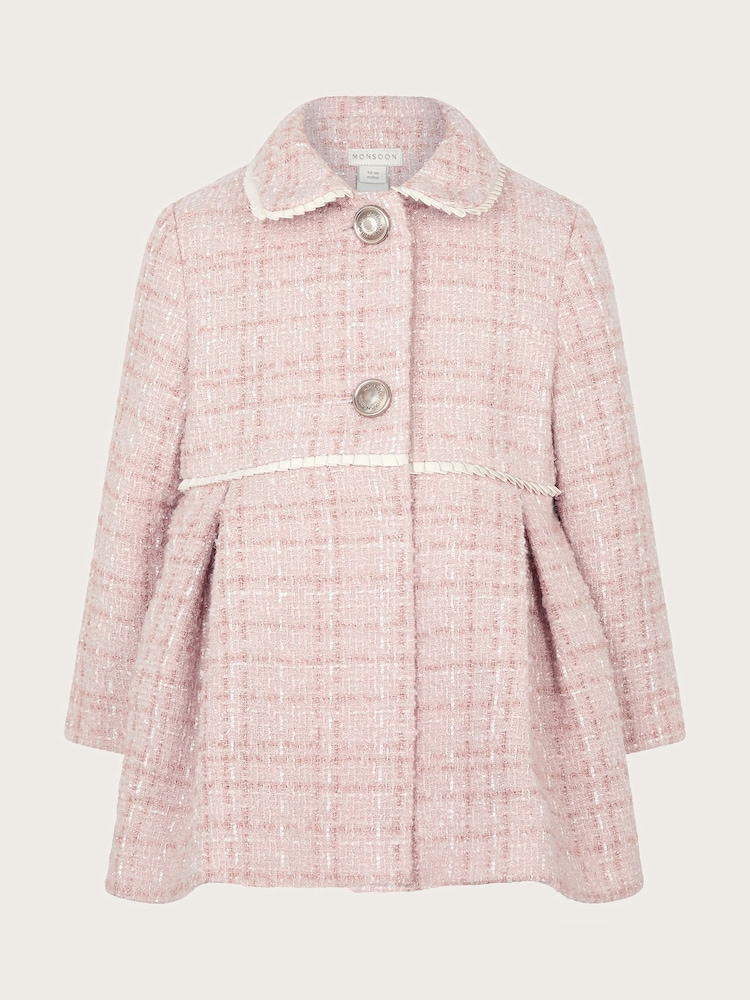 Monsoon Pink Baby Tweed Collared Coat - Image 1 of 3