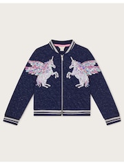 Monsoon Blue Sequin Unicorn Quilted Bomber Jacket - Image 2 of 7