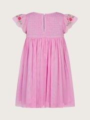 Monsoon Pink Baby April Shirred Embroidered Dress - Image 2 of 3
