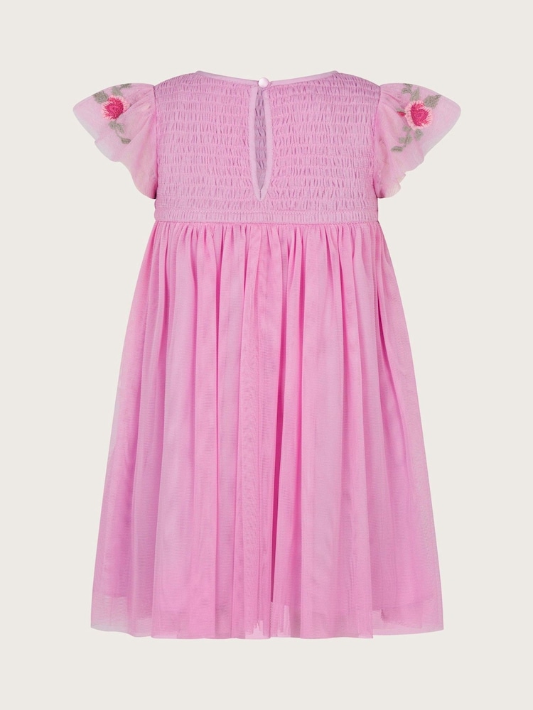 Monsoon Pink Baby April Shirred Embroidered Dress - Image 2 of 3