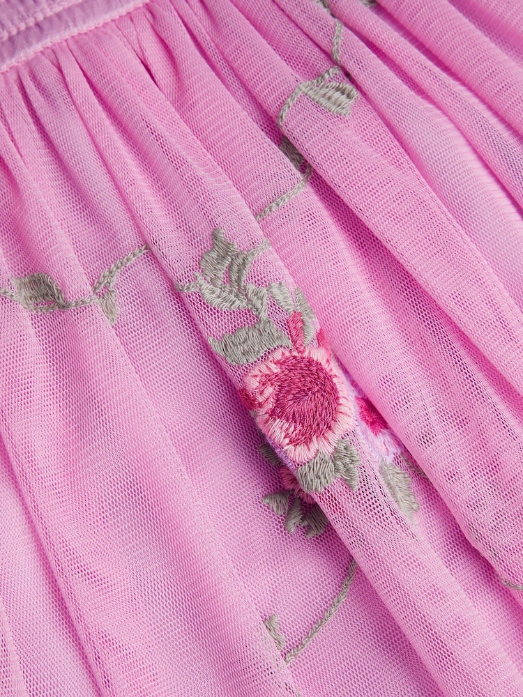 Monsoon Pink Baby April Shirred Embroidered Dress - Image 3 of 3