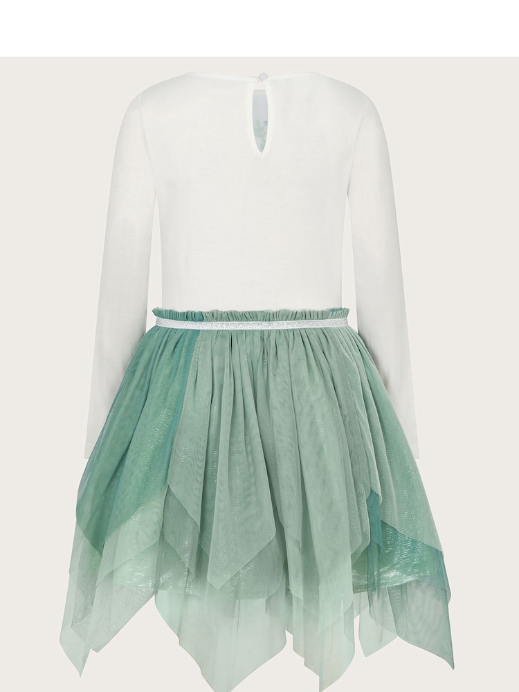 Monsoon Green Floral Embellished Tulle Long Sleeve Disco Dress - Image 2 of 3