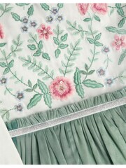 Monsoon Green Floral Embellished Tulle Long Sleeve Disco Dress - Image 3 of 3