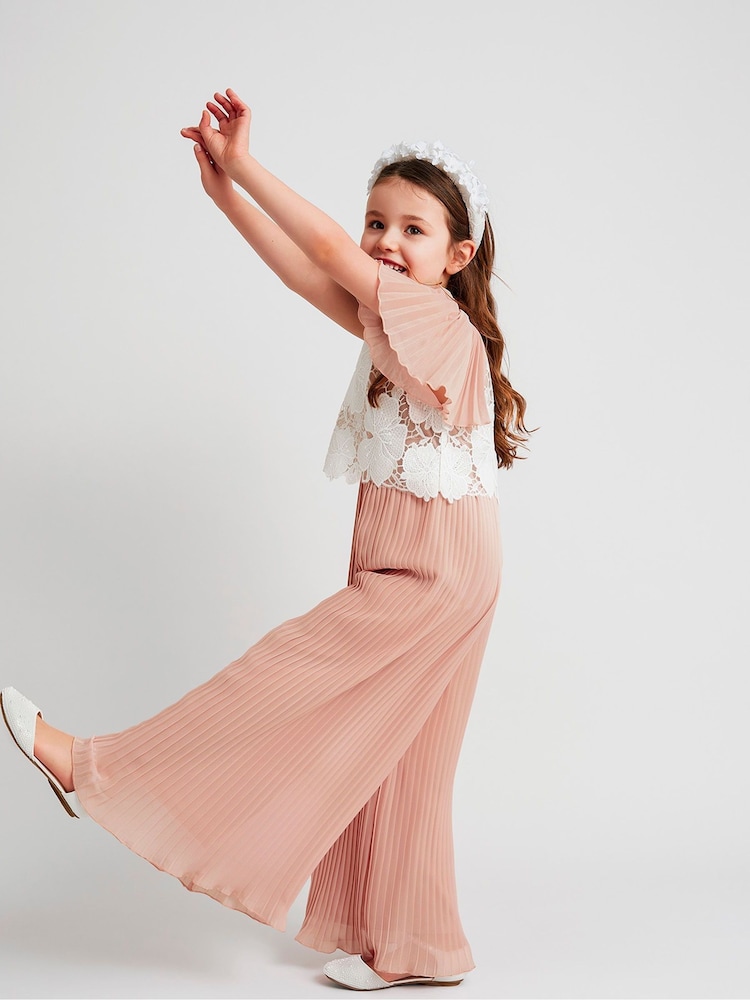 Monsoon Pink Otissa Pleated Lace Jumpsuit - Image 1 of 4