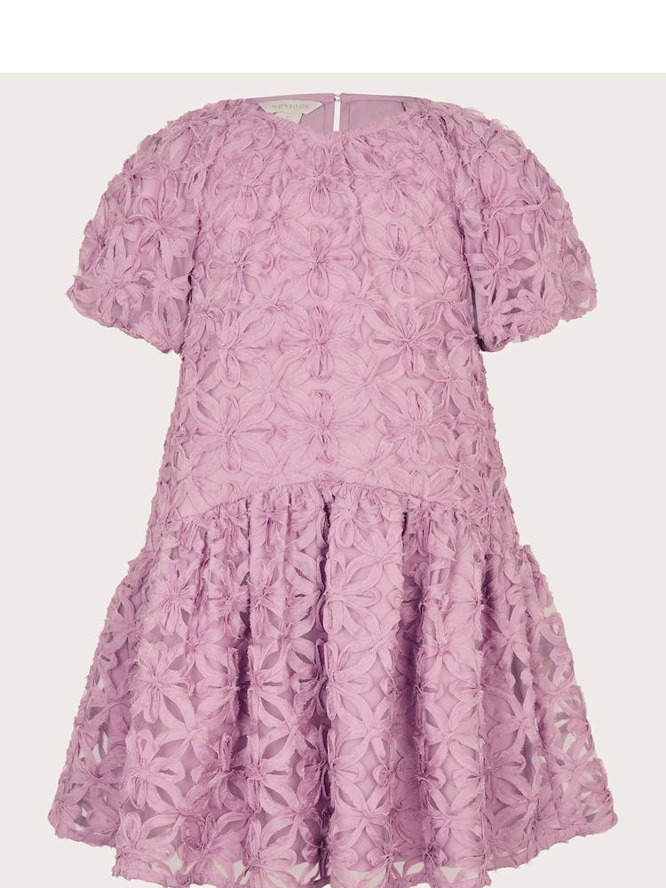 Monsoon Purple Textured Floral Drop Waist Dress - Image 1 of 5 Monsoon Purple Textured Floral Drop Waist Dress - Image 1 of 5