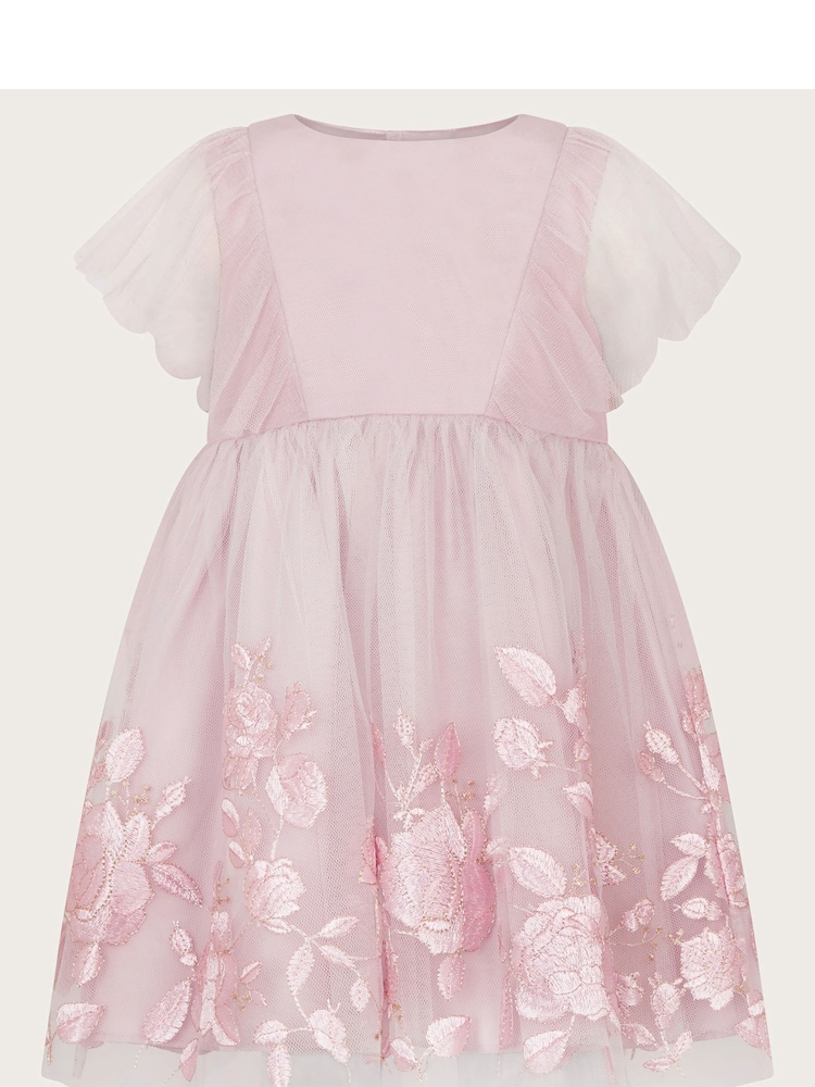 Monsoon Pink Baby Dahlia Floral Embroidered Dress - Image 1 of 3