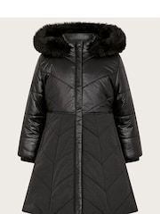 Monsoon Black Faux Fur Hooded A-Line Puffer Coat - Image 1 of 3
