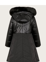 Monsoon Black Faux Fur Hooded A-Line Puffer Coat - Image 2 of 3