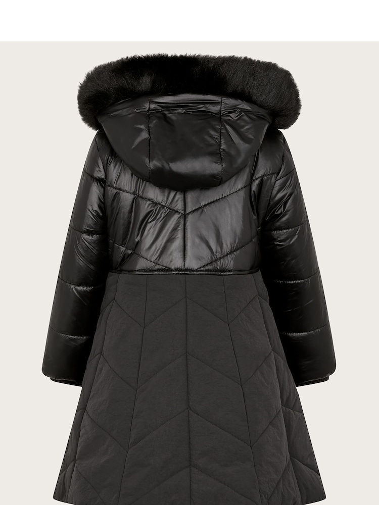 Monsoon Black Faux Fur Hooded A-Line Puffer Coat - Image 2 of 3