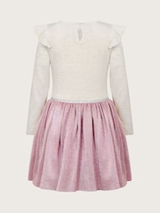 Monsoon Pink Unicorn Metallic Long Sleeve Disco Dress - Image 3 of 4
