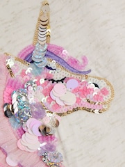 Monsoon Pink Unicorn Metallic Long Sleeve Disco Dress - Image 4 of 4