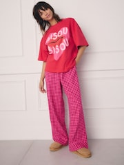 Pink Bisou Bisou 100% Cotton T-Shirt and Gingham Pyjamas Set - Image 1 of 6