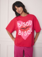 Pink Bisou Bisou 100% Cotton T-Shirt and Gingham Pyjamas Set - Image 3 of 6