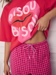 Pink Bisou Bisou 100% Cotton T-Shirt and Gingham Pyjamas Set - Image 5 of 6