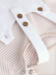 White/Neutral Baby Woven Dungaree and Striped Bodysuit Set (0mths-2yrs) - Image 6 of 10