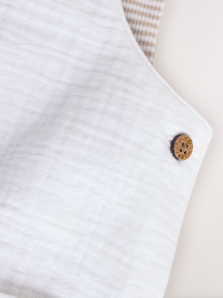 White/Neutral Baby Woven Dungaree and Striped Bodysuit Set (0mths-2yrs) - Image 7 of 10