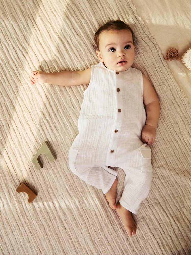 Blanco - Mameluco con diseño tejido de algodón 100 % para bebé (0 meses - 2 años) - Imagen 1 de 4
