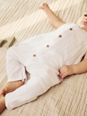 Blanco - Mameluco con diseño tejido de algodón 100 % para bebé (0 meses - 2 años) - Imagen 4 de 4