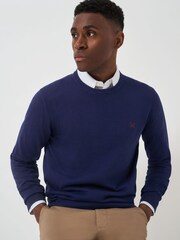 Crew Clothing Company Blue Navy 100% Cotton Crew Neck Jumper - Image 1 of 5