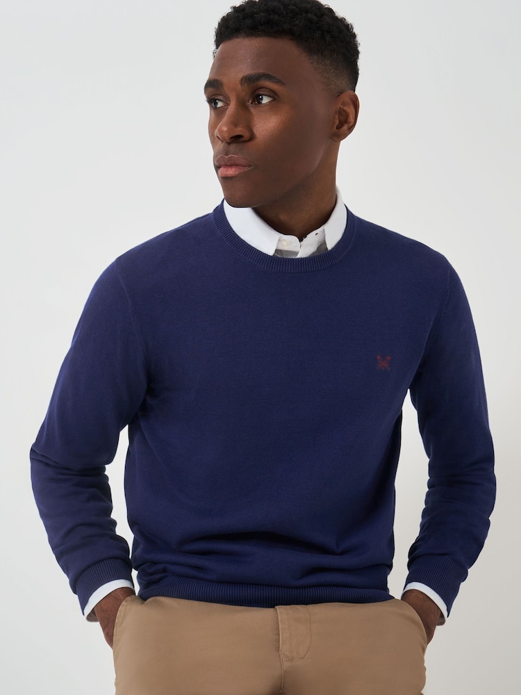 Crew Clothing Company Blue Navy 100% Cotton Crew Neck Jumper - Image 1 of 5