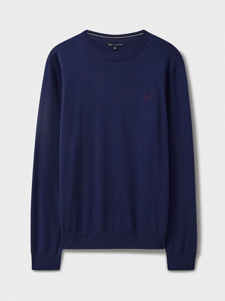Crew Clothing Company Blue Navy 100% Cotton Crew Neck Jumper - Image 5 of 5