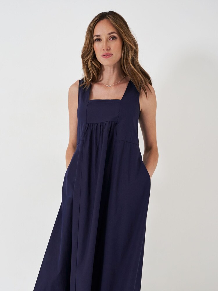 Crew Clothing Blue Open Back Square Neck Sleeveless 100% Cotton Dress - Image 1 of 1